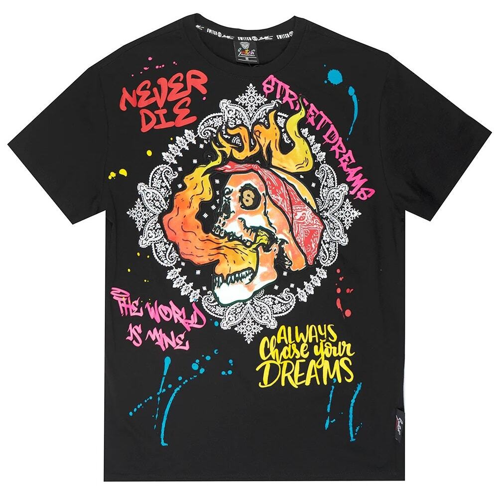 Switch Remarkable Men's T-Shirt Iridescent Applique Embroidered Skull Tee
